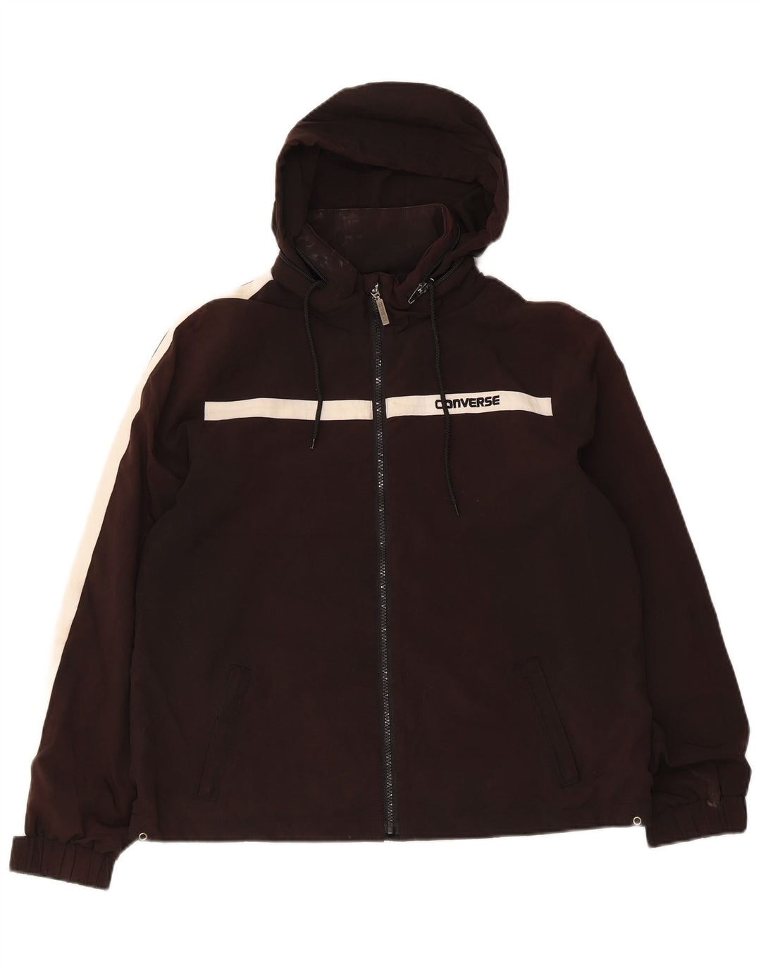 Converse Veste coupe-vent à capuche pour femme UK 14 Medium Noir Colourblock