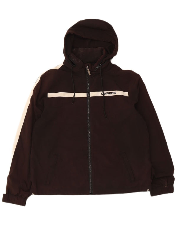 Converse Veste coupe-vent à capuche pour femme UK 14 Medium Noir Colourblock