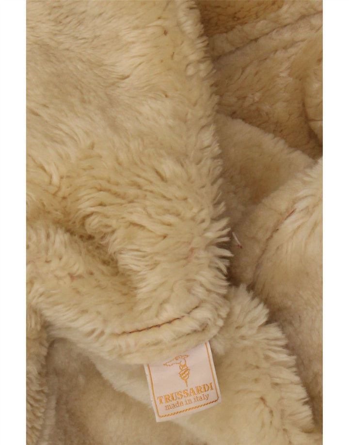 Trussardi Manteau Shearling Femme UK 18 XL Cuir Beige