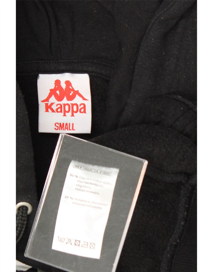 KAPPA Mens Graphic Hoodie Jumper Small Black Cotton Vintage Kappa and Second-Hand Kappa from Messina Hembry 
