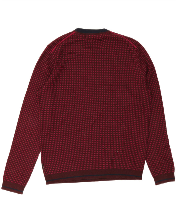 Ted Baker Pull col rond pour homme Taille 5 XL Laine à carreaux bordeaux
