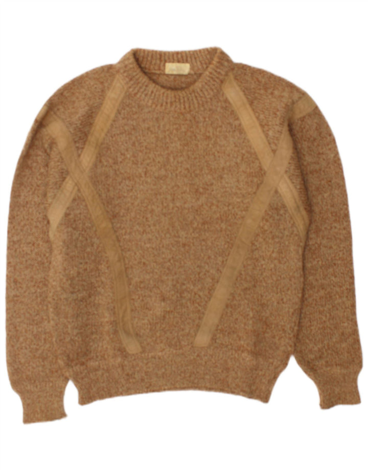 vintage Mens Crew Neck Jumper Pull Grand Beige Moucheté