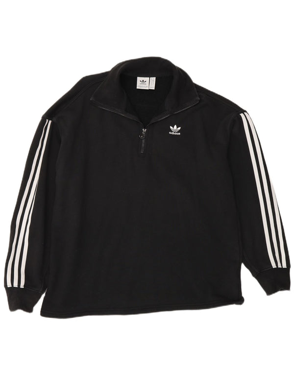 Adidas Sweat-shirt surdimensionné à col zippé pour femme UK 10 Petit coton noir