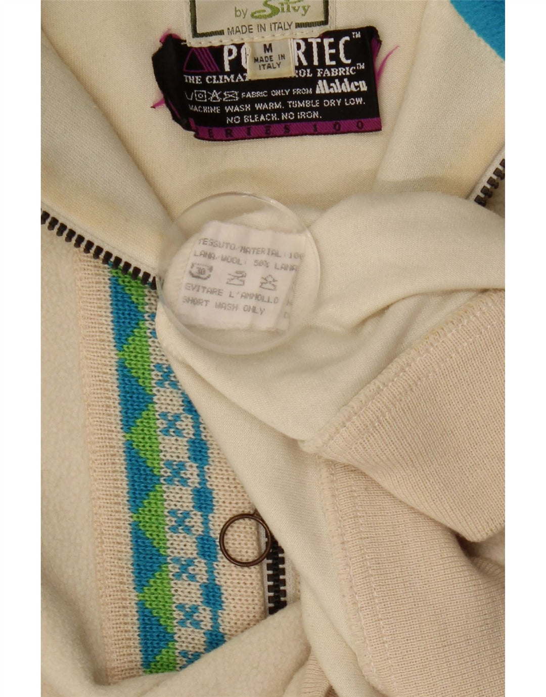 Silvy Pull polaire Polartec à col zippé pour homme Beige moyen Fair Isle Polyester
