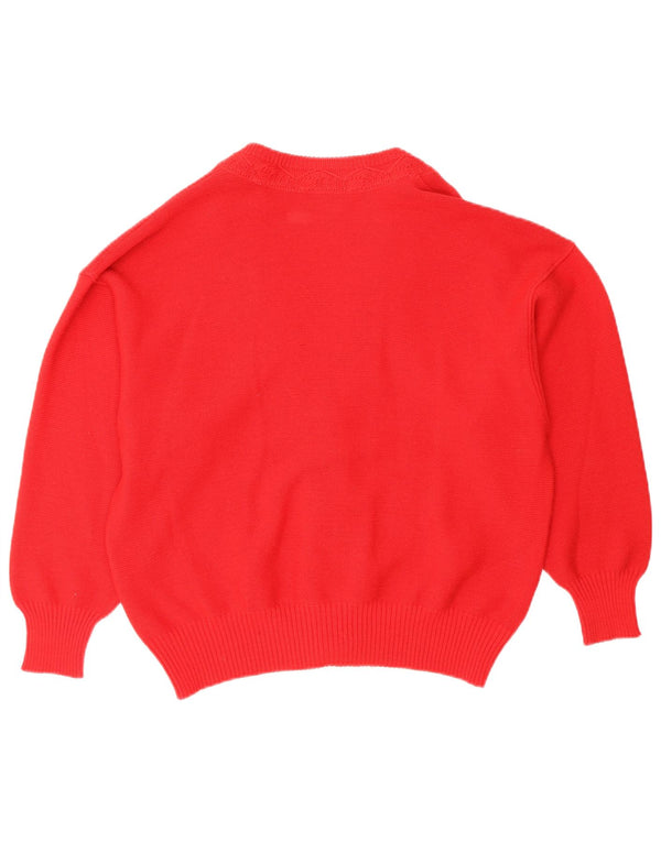 vintage Femme Cardigan Pull EU 44 XL Laine Rouge