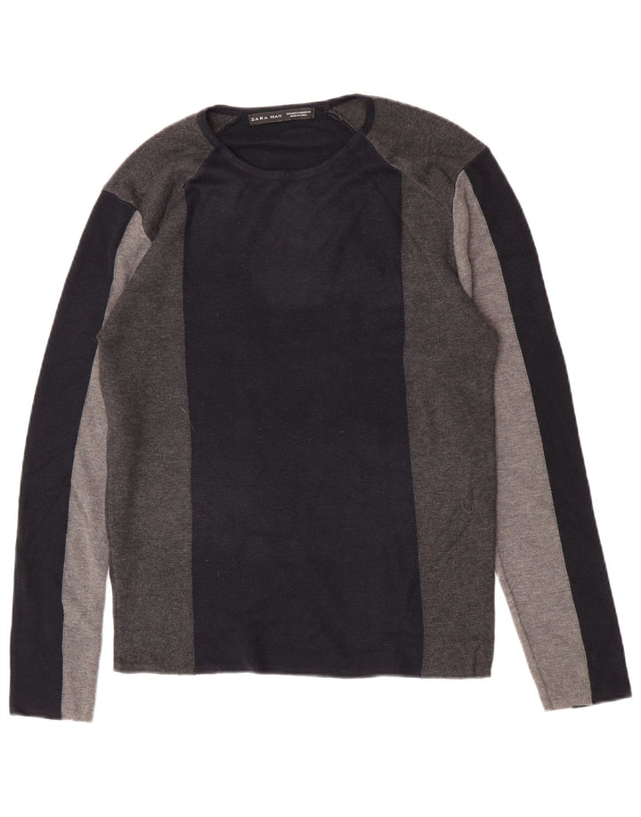 Zara Homme Top Manches Longues Bleu Marine Moyen Acrylique Colorblock