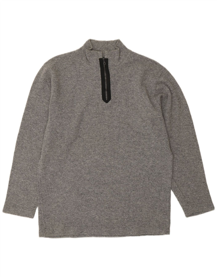 BELFE & BELFE Pull col zippé pour homme en laine grise