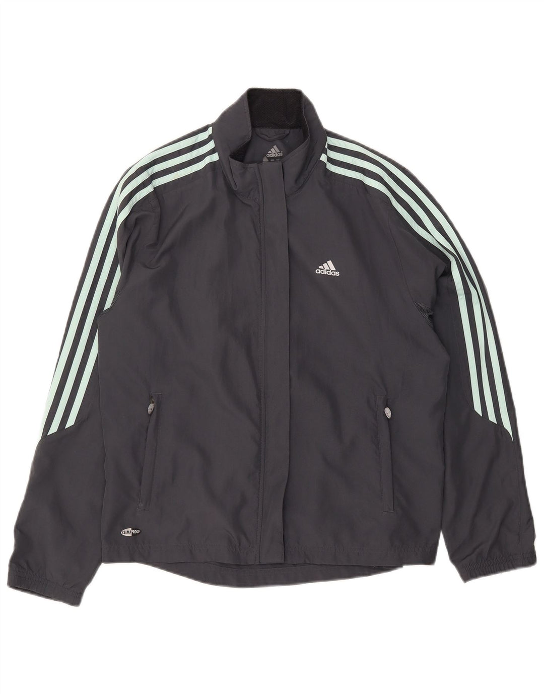 Adidas Femmes Clima Proof Survêtement Top Veste UK 16 Grand Gris Polyester
