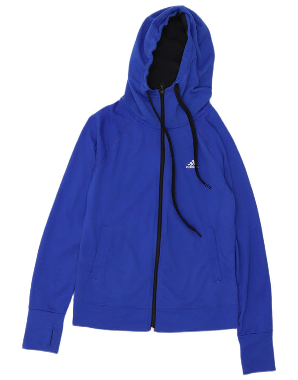Adidas Womens Climalite Zip Hoodie Sweater UK 8/10 Small Blue Cotton