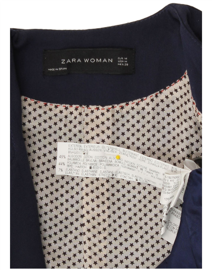 Zara Veste Blazer 1 Bouton Femme UK 12 Bleu Marine Moyen Coton