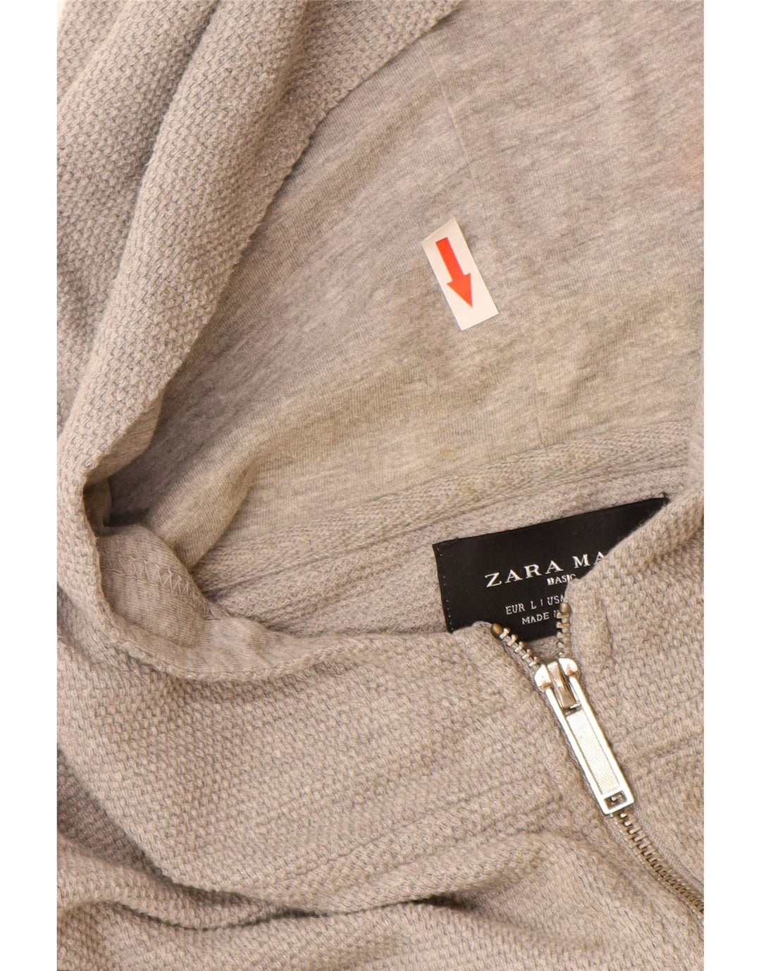 Zara Pull à capuche zippé pour homme Grand coton gris
