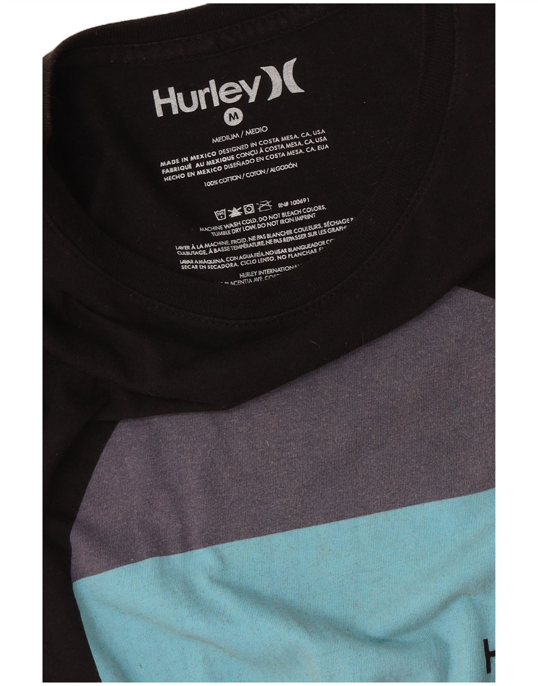 Hurley T-Shirt Graphique Homme Noir Moyen Coton
