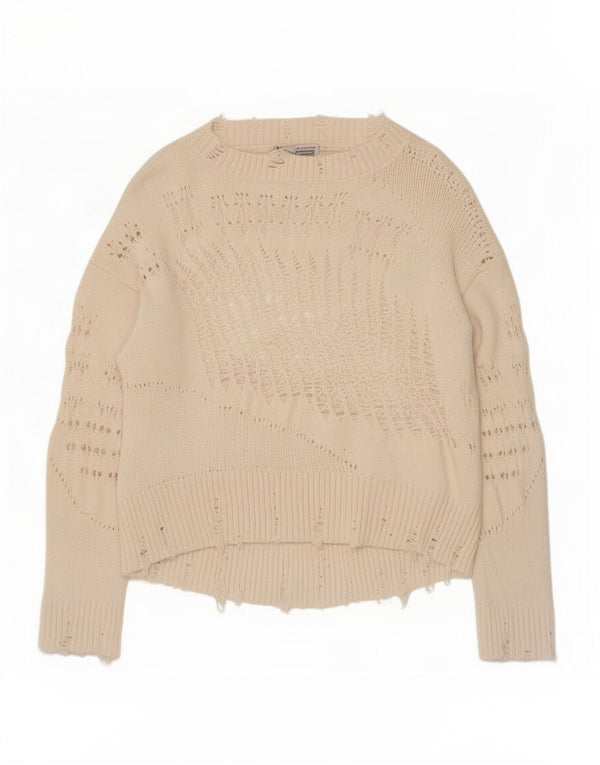 Zara Pull surdimensionné à col bateau pour femme UK 10 Small Blanc cassé