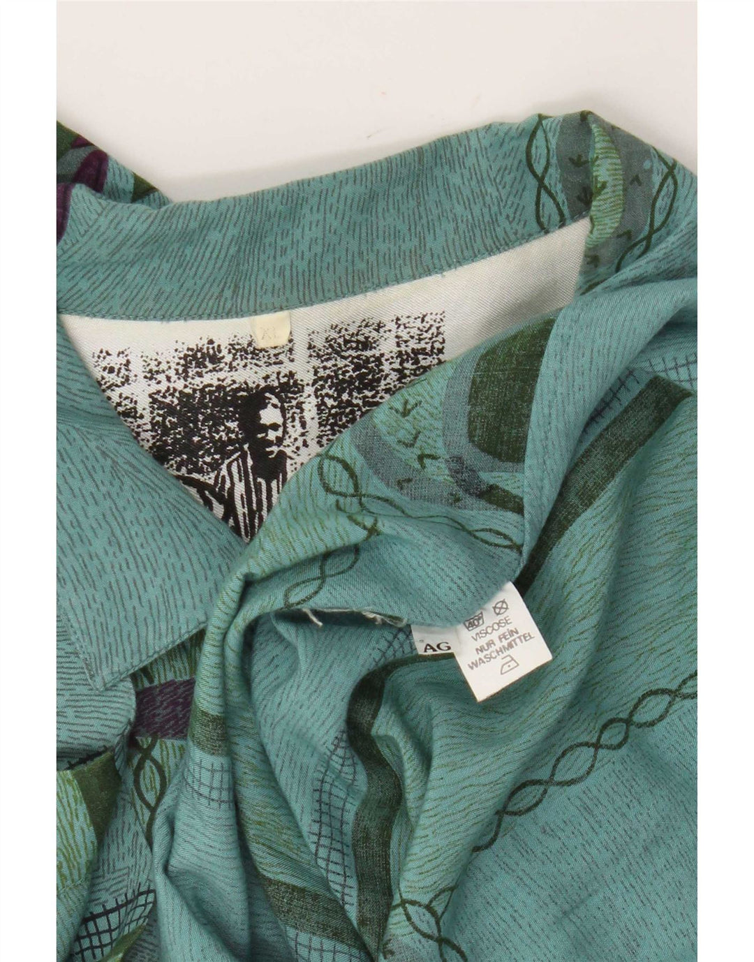 Chemise à manches courtes Vintage pour hommes, motif abstrait, Viscose verte XL