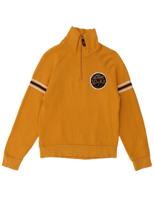Lee Sweat-shirt graphique à col zippé pour femme UK 10 Petit jaune rayé