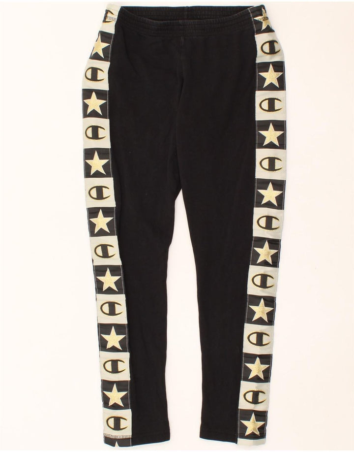 CHAMPION Womens Graphic Leggings UK 10 Small Black Vintage Champion and Second-Hand Champion from Messina Hembry 