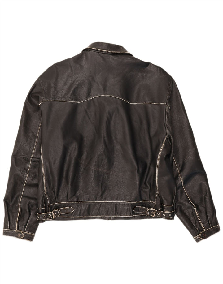 veste en cuir homme vintage IT 54 2XL Noir