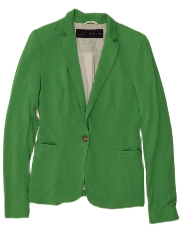 Zara Veste Blazer 1 Bouton Femme UK 6 XS Vert Viscose