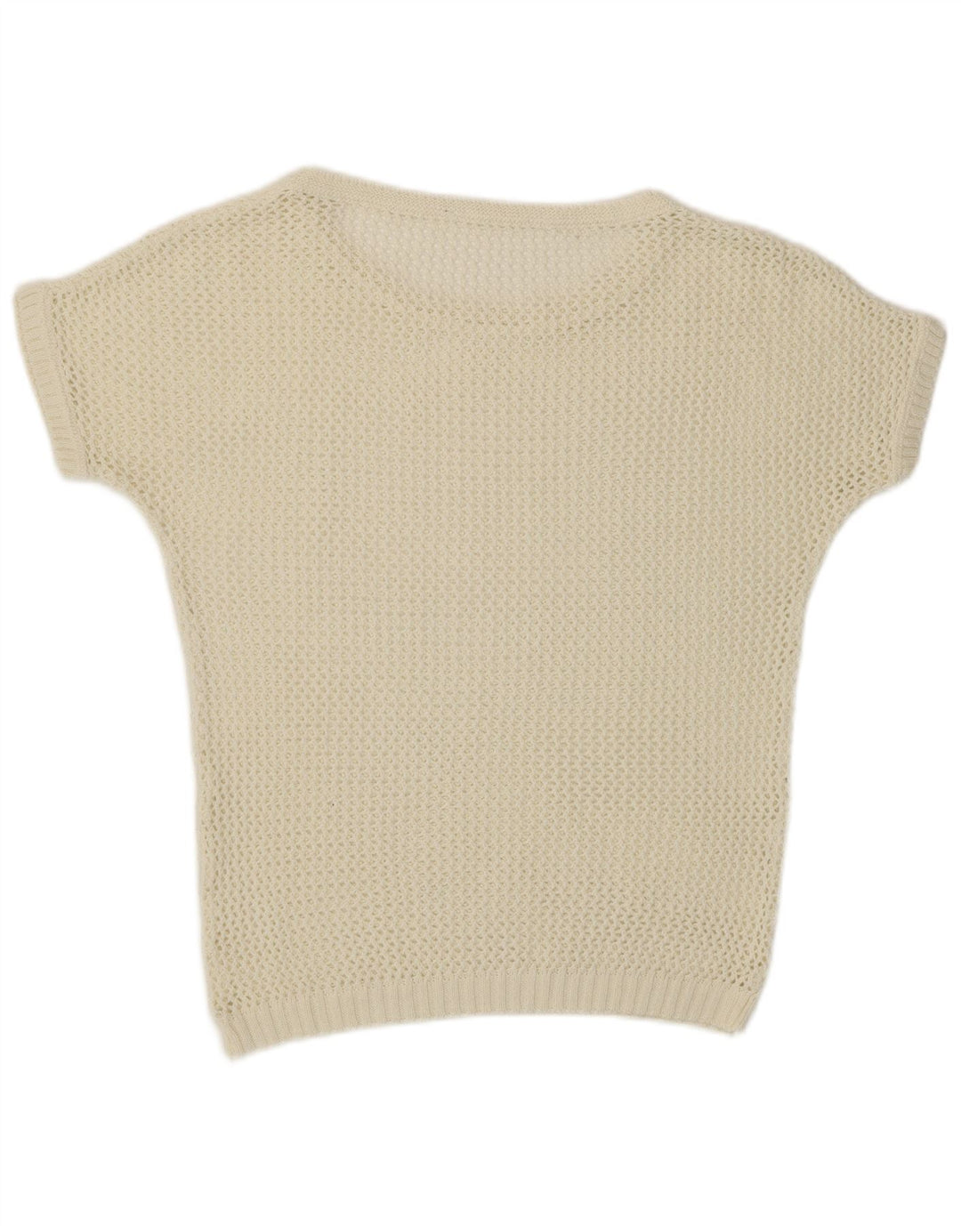 vintage Femmes Manches Courtes Crew Neck Jumper Pull UK 12 Moyen Off White