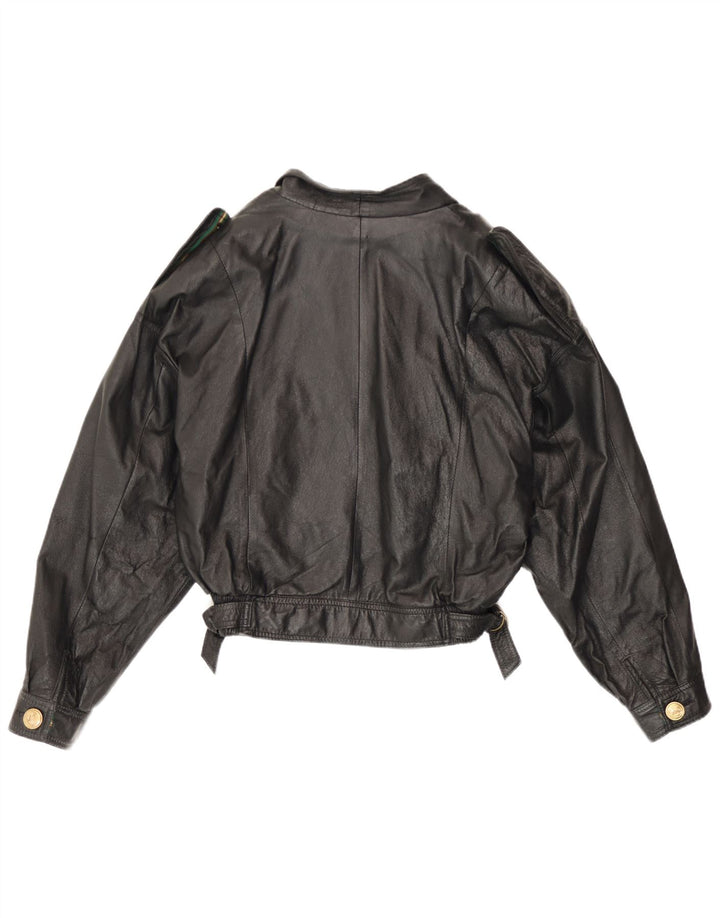 veste en cuir double poitrine vintage femme UK 12 Noir moyen