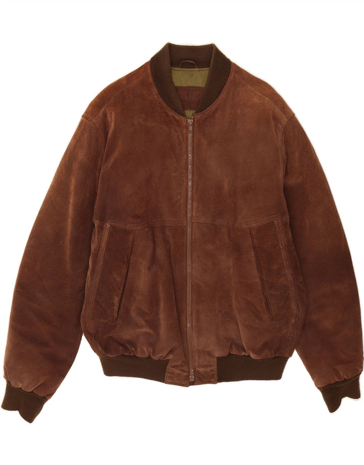 VINTAGE Veste bomber en daim homme UK 40 Grand cuir marron