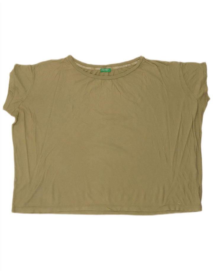 BENETTON Femmes Crop Oversize T-Shirt Top UK 6 XS Kaki Coton