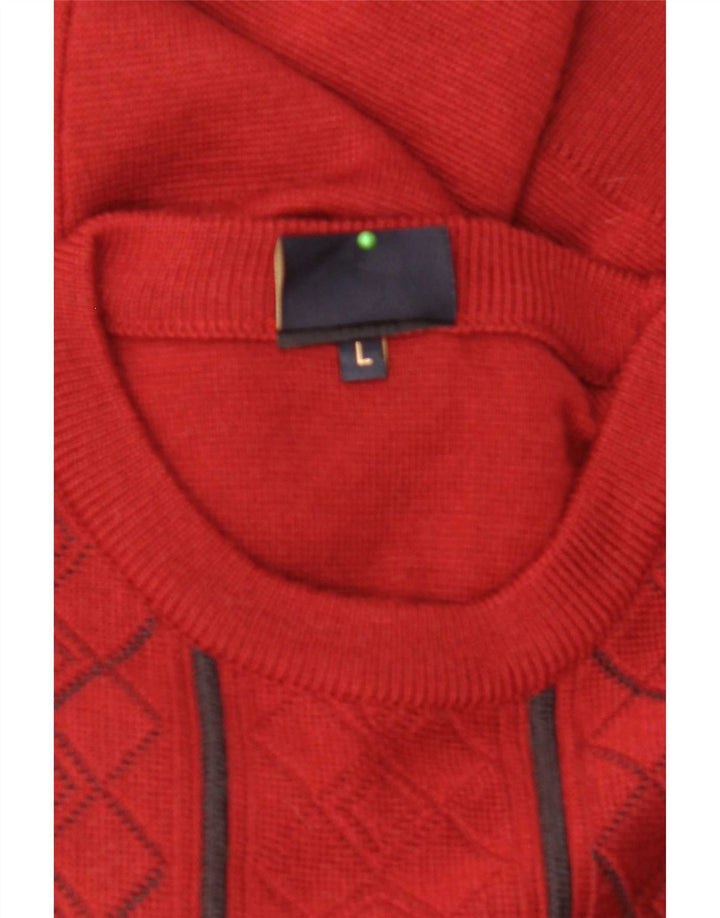 Gabicci Pull à col rond pour homme en laine à losanges/diamants rouges