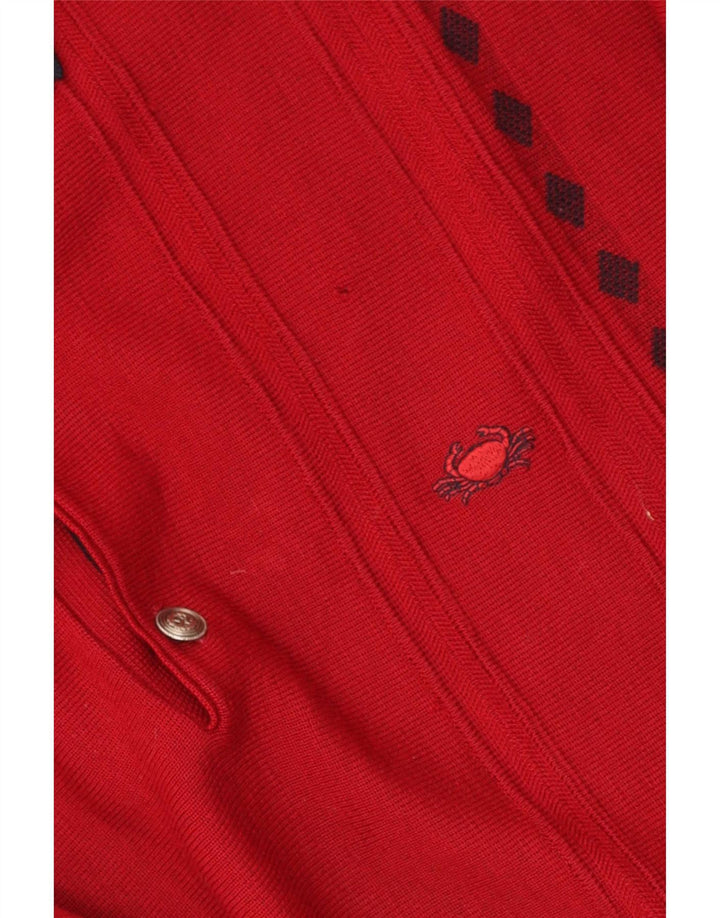 vintage Mens Polo Neck Jumper Pull Moyen Rouge Géométrique