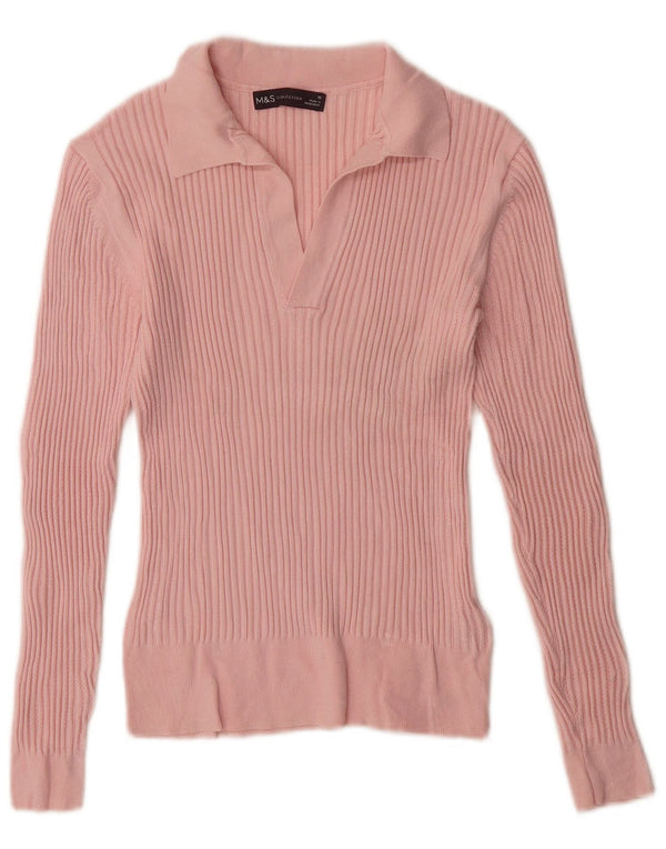 Marks & Spencer Pull col polo pour femme UK 10 Petite viscose rose