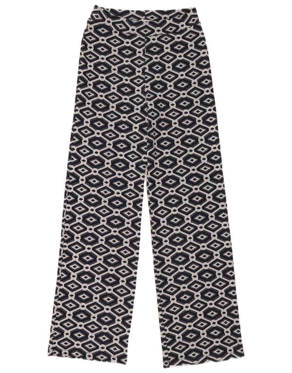 Zara Pantalon Large Femme Moyen W28 L30 Bleu Marine Géométrique
