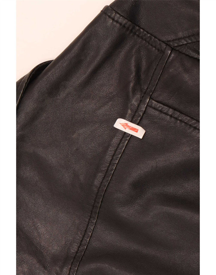 vintage Womens Crop Leather Biker Jacket UK 10 Petit cuir noir
