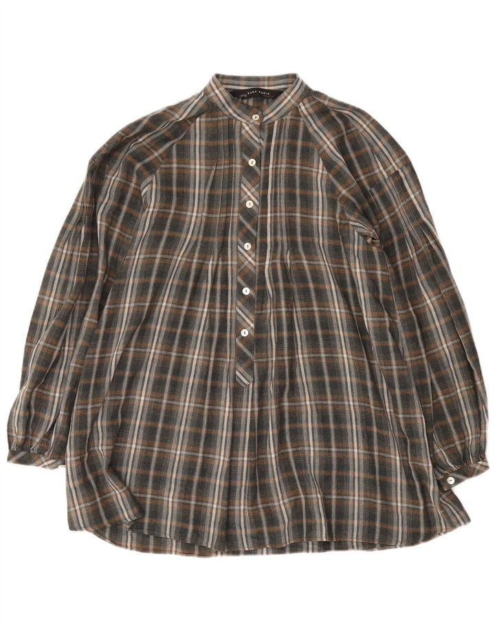 Zara Chemise pull longue coupe ample pour femme UK 14 Gris moyen à carreaux