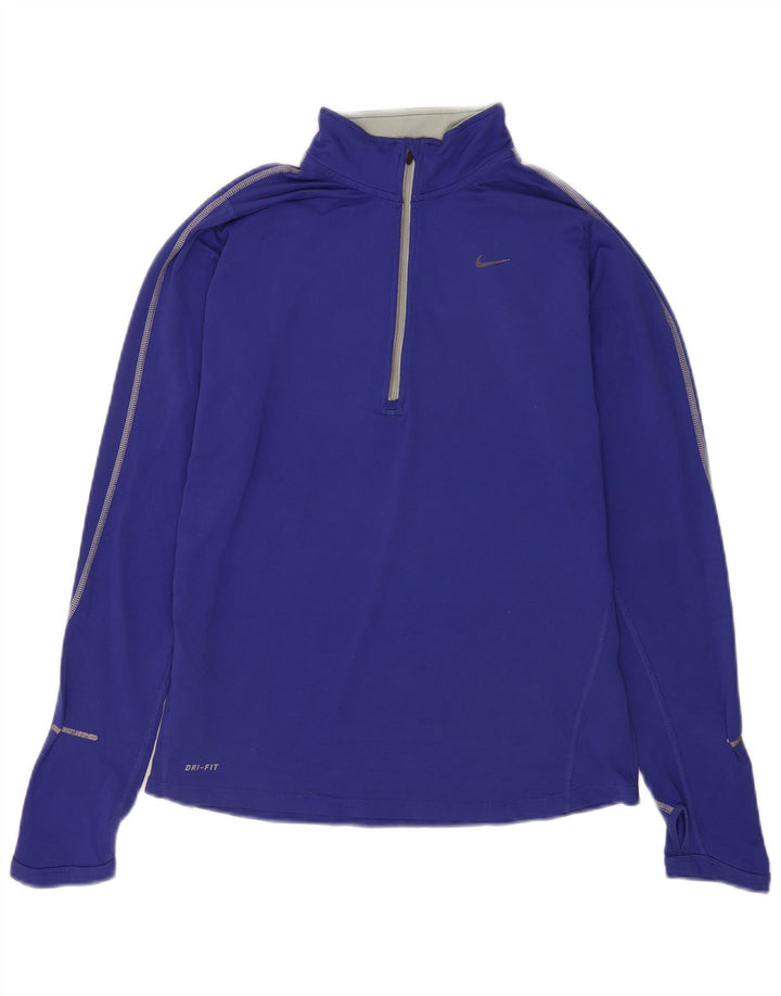 Nike Haut de survêtement Dri Fit Zip Neck pour femme UK 12 Bleu moyen