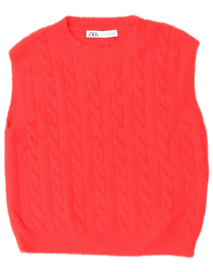 Zara Womens Crop Vest Débardeur UK 10 Petit Rouge Polyamide