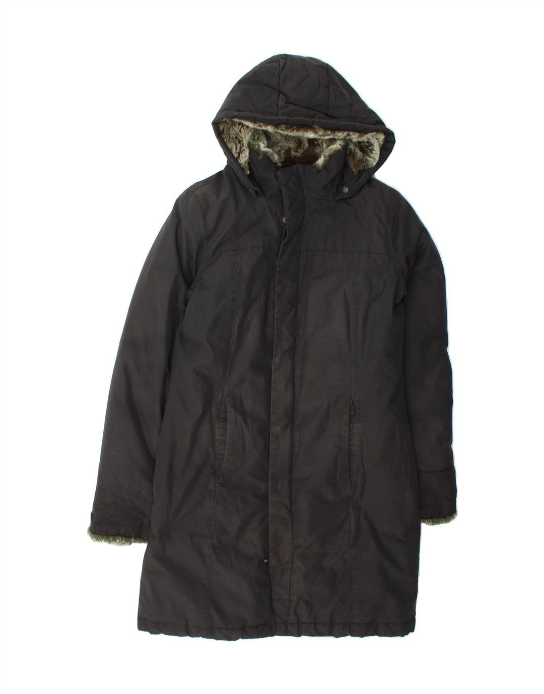 WOOLRICH Womens Hooded Overcoat UK 14 Medium Black Vintage Woolrich and Second-Hand Woolrich from Messina Hembry 