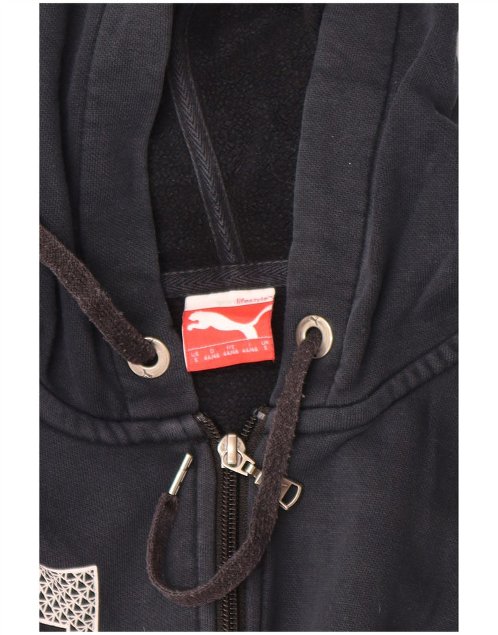 PUMA Pull à capuche zippé graphique pour femme UK 10 Petit coton noir