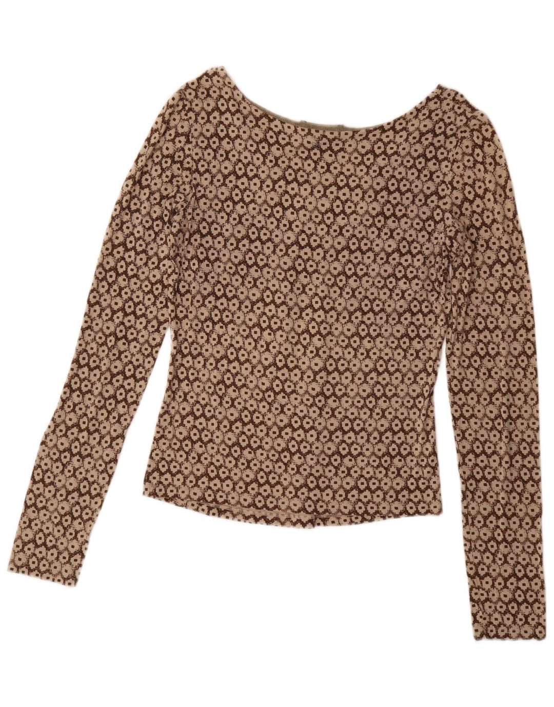 Max Mara Haut week-end à manches longues pour femme UK 14 Grand Marron Géométrique
