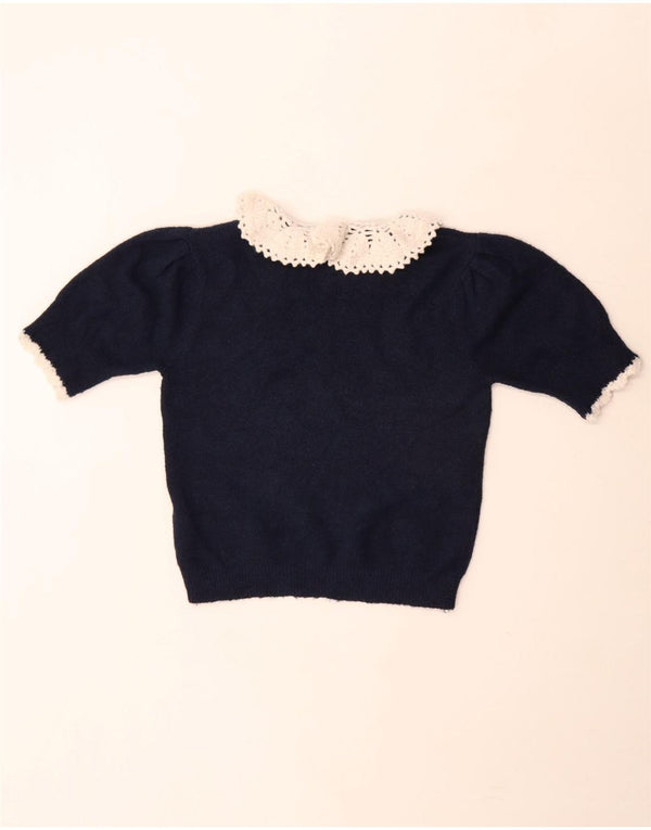 Zara Womens Knit Crop Top UK 12 Polyester Bleu Marine Moyen