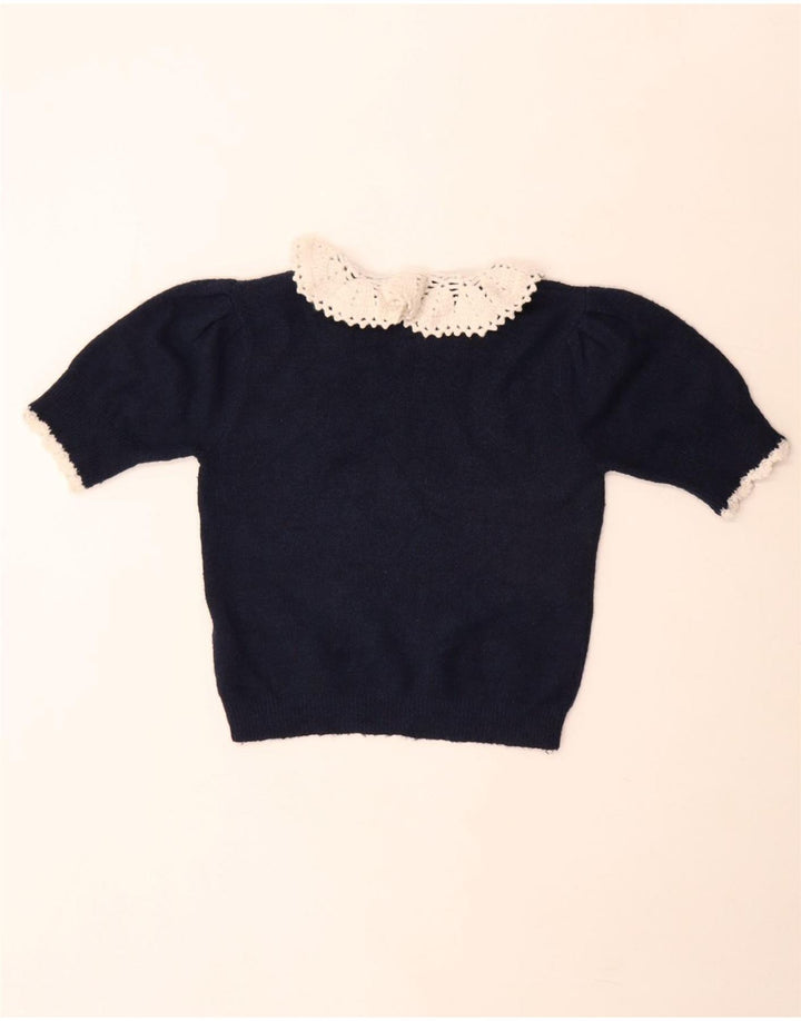Zara Womens Knit Crop Top UK 12 Polyester Bleu Marine Moyen