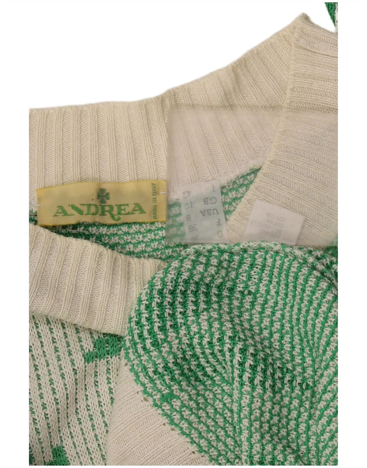 vintage Womens Crop Boat Neck Jumper Sweater UK 10 Petit Acrylique Blanc