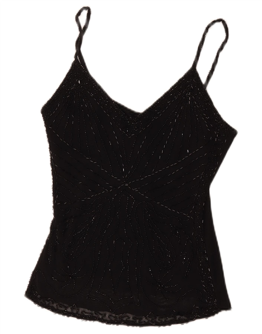 vintage Femmes Cami Top UK 8 Petite Viscose Noire