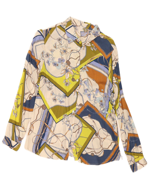 vintage Womens Abstract Pattern Shirt Blouse UK 14 Grand Multicolore