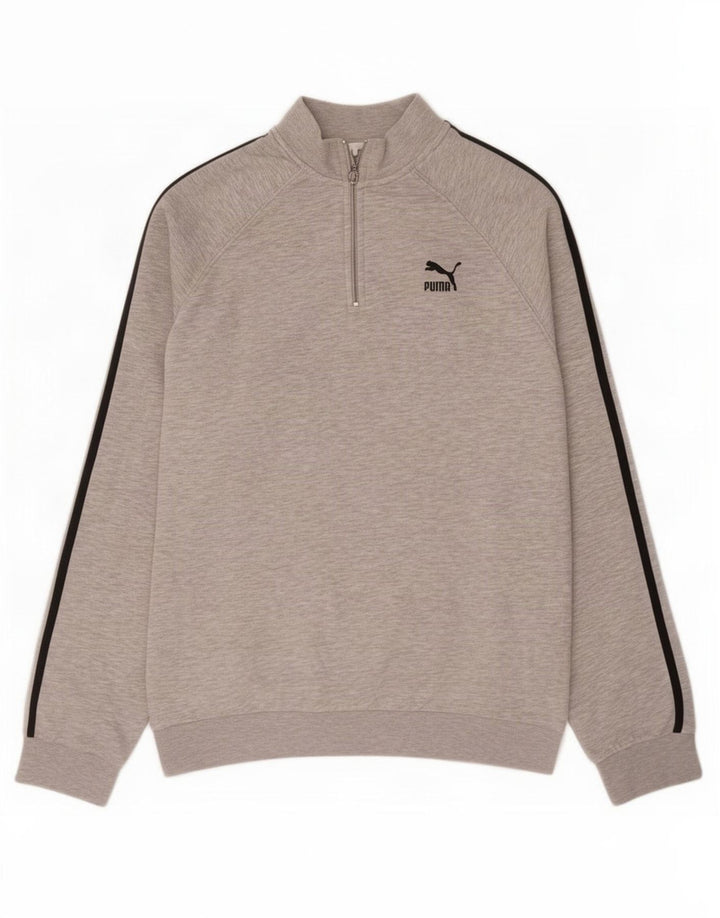 Puma Sweat-Shirt Zip Neck Homme Gris Moyen Moucheté Coton