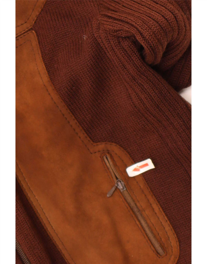 Vintage Cardigan pour homme en laine color block marron moyen