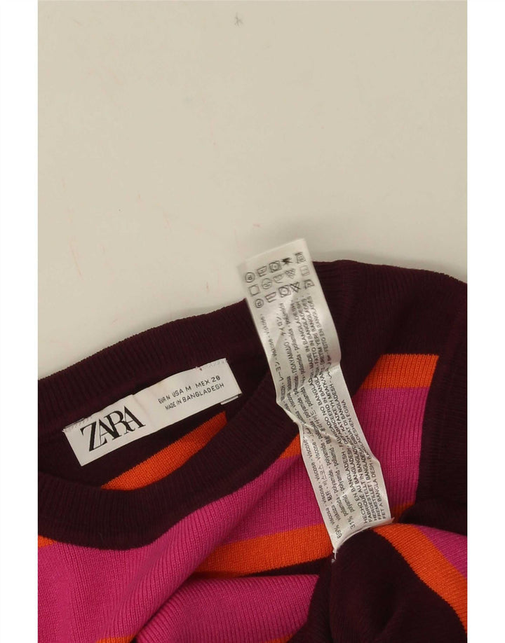 Zara Womens Crop Vest Top UK 12 Medium Multicolore Rayé Viscose