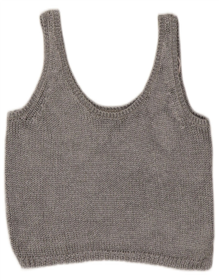Zara Womens Crop Vest Débardeur UK 10 Petit Argent Polyester