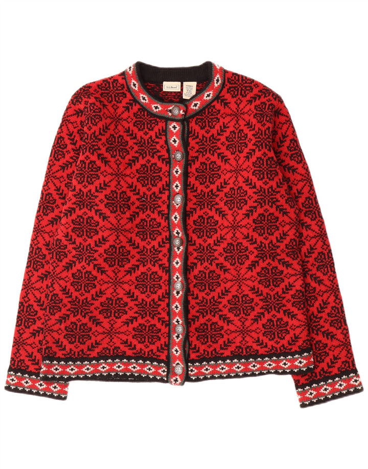 L.L.Bean Cardigan pour femme en laine Fair Isle rouge moyen UK 14