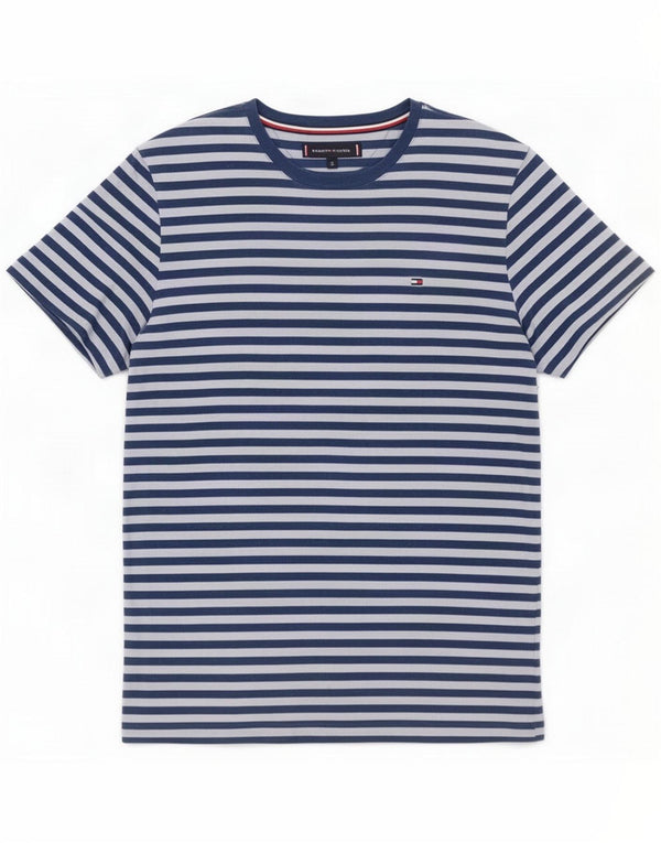 Tommy Hilfiger Hommes Slim Fit T-Shirt Top Small Bleu Rayé Coton Nautique