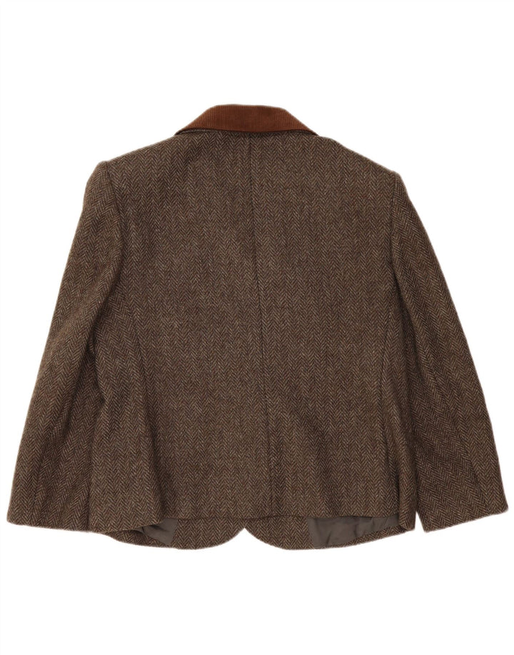 vintage Femmes 2 Bouton Blazer Veste UK 14 Grand Chevron Brun