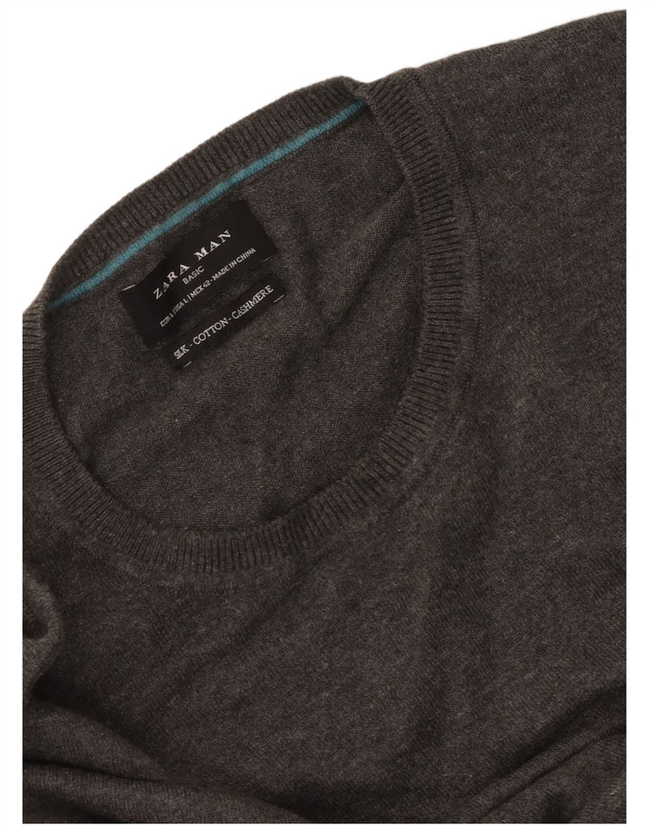 Zara Pull à col rond pour homme en coton gris Large